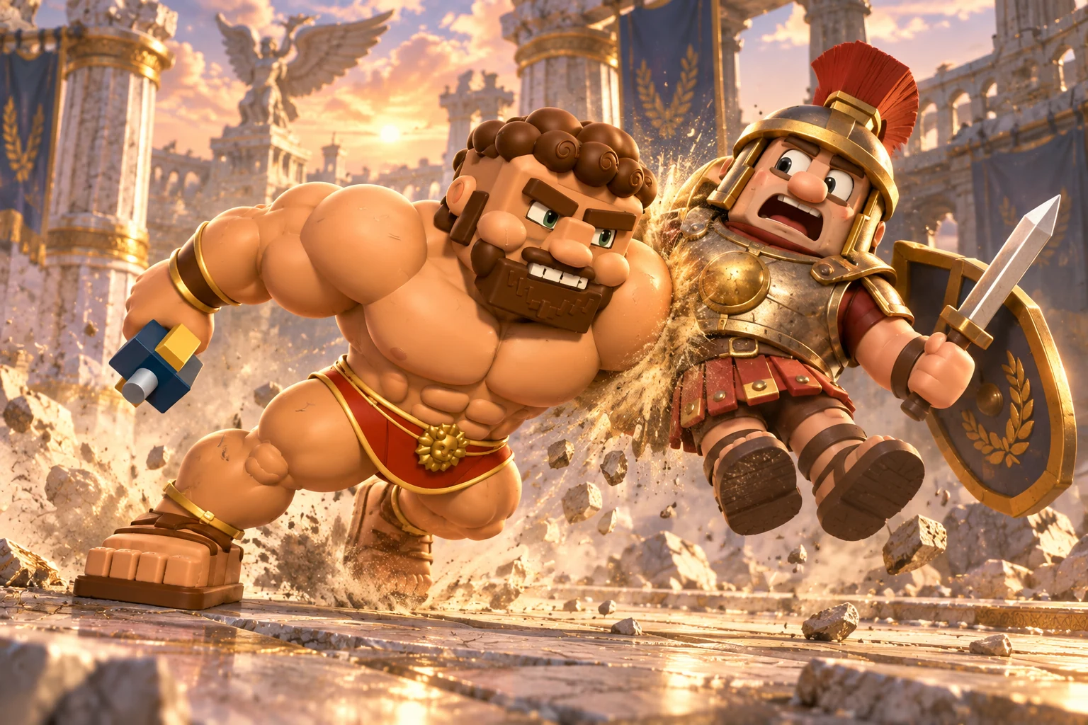 HERCULES THE GREAT demonstrating the ‘Shoulder Barge’ passive in the arena.