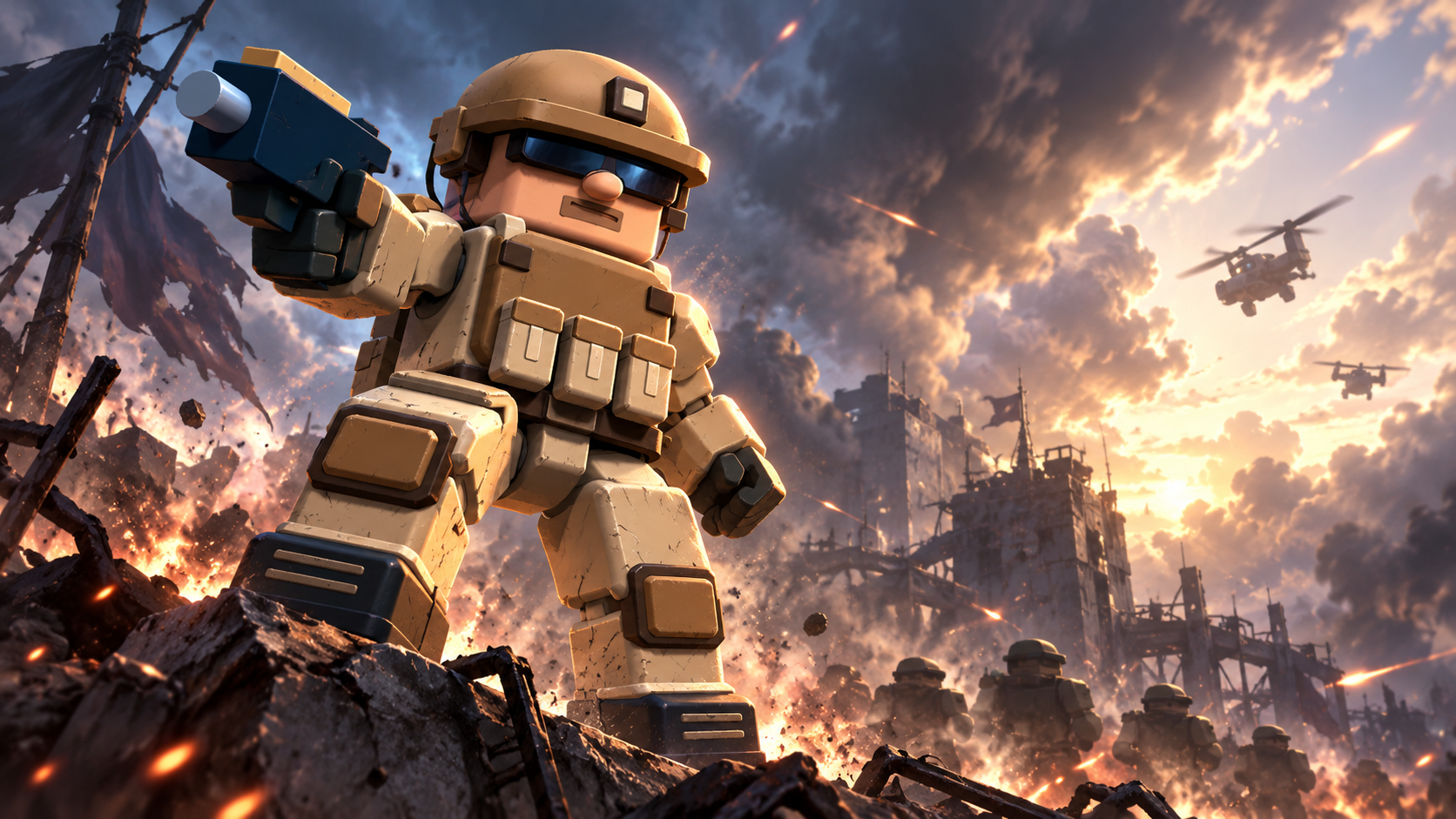 SERGEANT TOAST in the arena. A pocket-sized soldier. An oversized helmet, tinted glasses and everything needed to cause chaos in the arena.