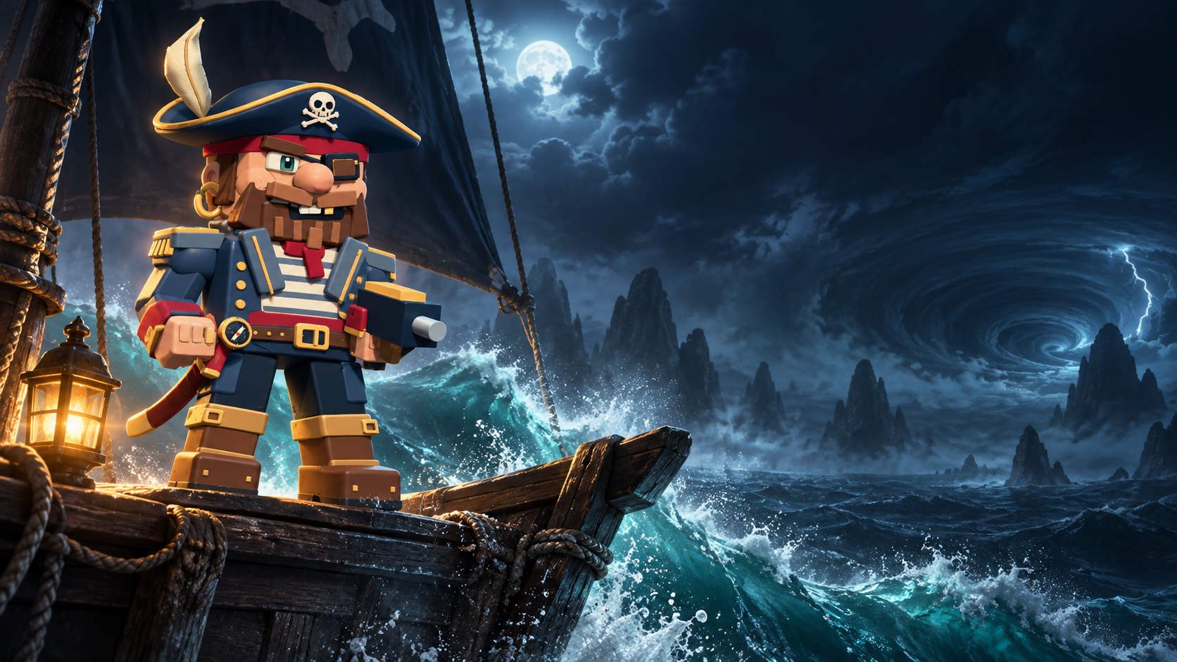 CAPTAIN BARRELBEARD in the arena. A tricorn, a gold tooth and the stare of an old sea dog. This pocket captain traded boarding actions for arena skirmishes.