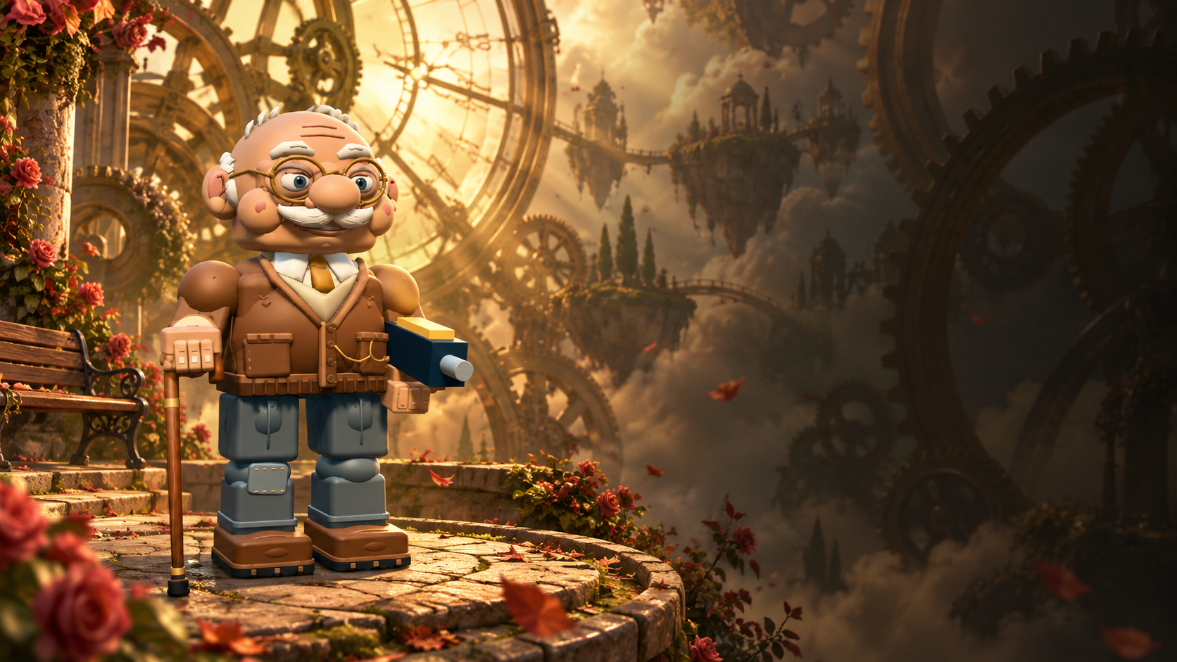 GRANDPA HORACE in the arena. A knitted waistcoat, round glasses and a few white hairs. Cane in one hand, weapon in the other: Grandpa has not had his last word.